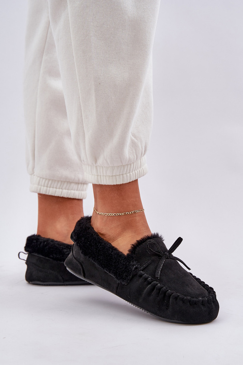 Mokasyny Kapcie Damskie Z Futerkiem Czarne Kleogoria