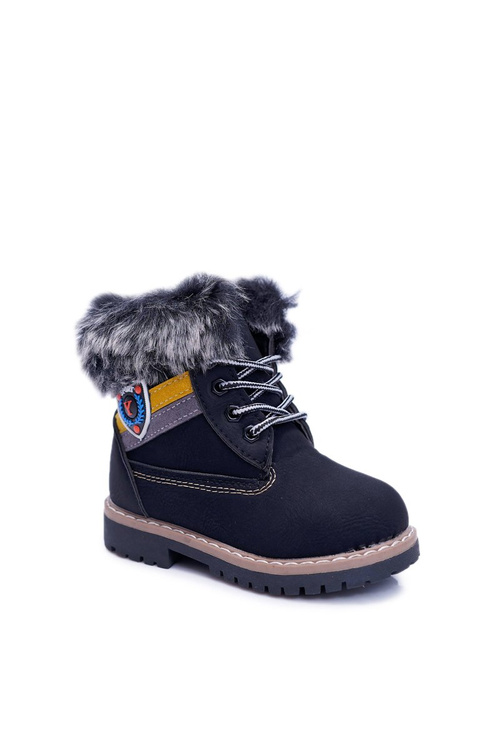 Dziecięce Chłopięce Botki Ocieplane Futerkiem Trapery Czarne Cobi