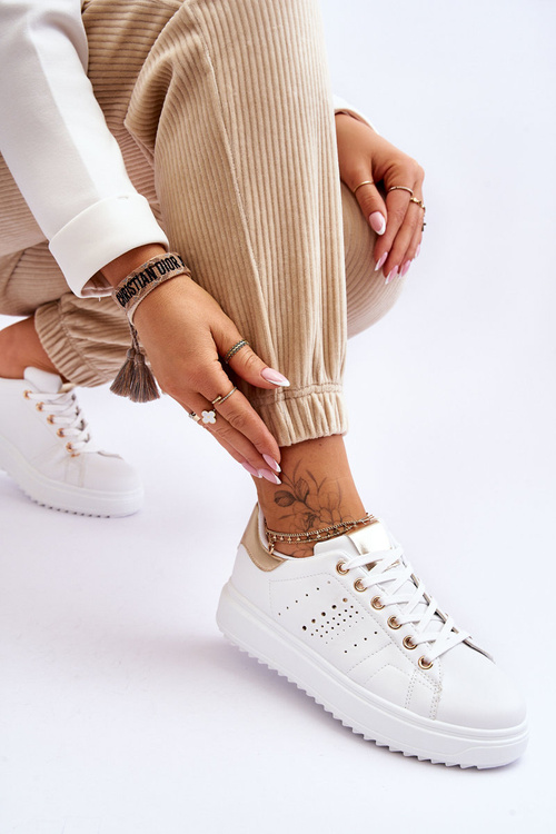 Damskie Sportowe Buty Biało-Złote Be First!