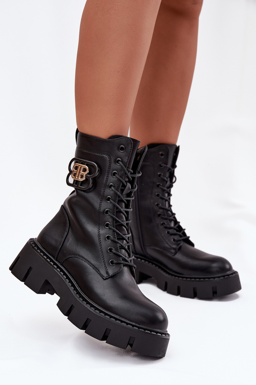 Ocieplane Botki Wokrery Damskie Z Ozdobą Czarne Melisse