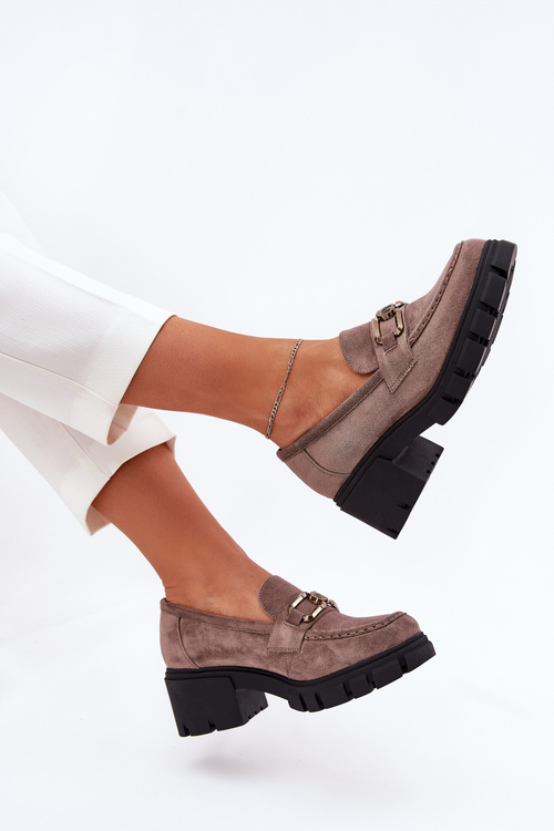 Eko Zamszowe Półbuty Damskie Z Ozdobą Vinceza 39921 Ciemnobeżowe