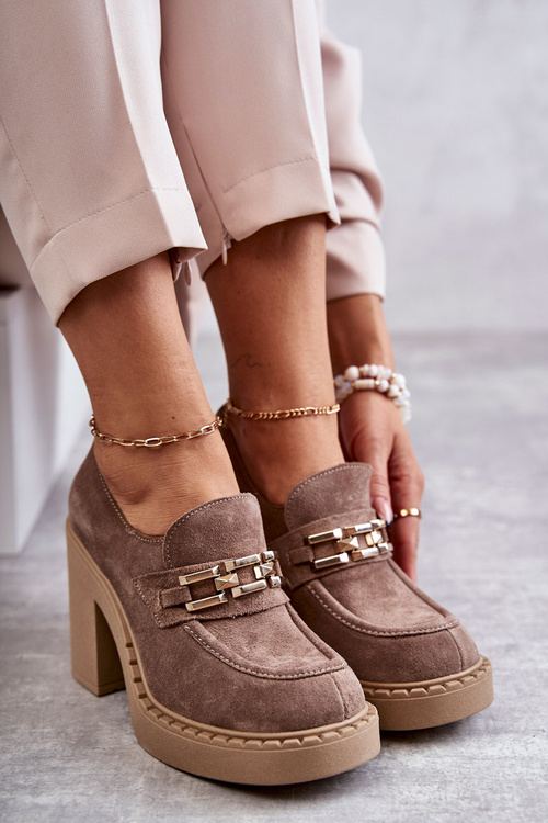 Zamszowe Półbuty Na Masywnym Słupku Beżowe Lemar Jaime