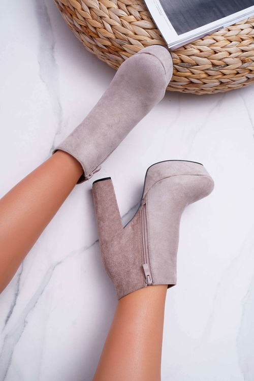 Botki Damskie na Słupku Platformie Zamszowe Beżowe Celinne