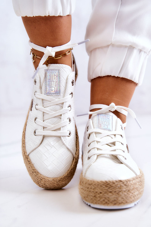 Wiązane Espadryle Na Plecionej Platformie Big Star JJ274397 Białe