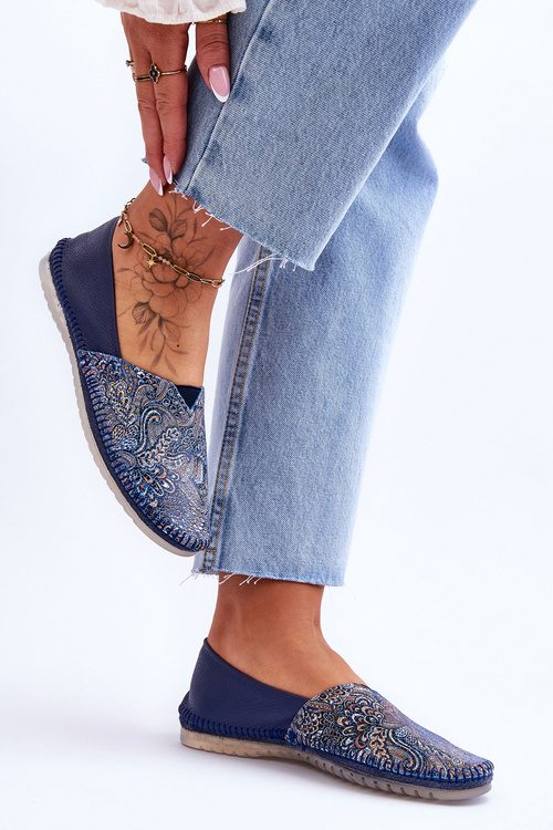 Damskie Skórzane Baleriny Maciejka 01930-103 Granatowe