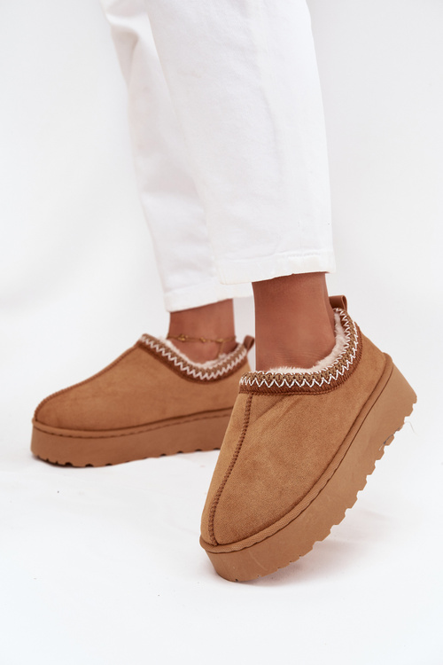 Śniegowce Niskie Damskie Z Haftem Na Platformie Camel Taliah