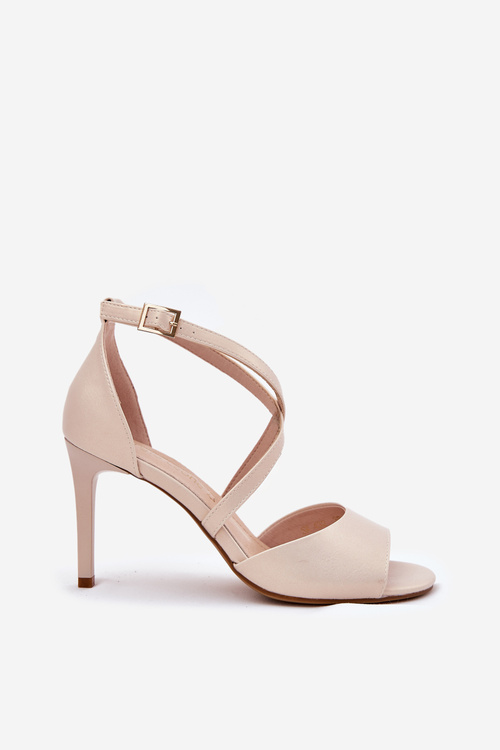 Sandały Z Przeplatającymi Się Paskami Na Szpilce Sergio Leone SK432 Perłowy Beż