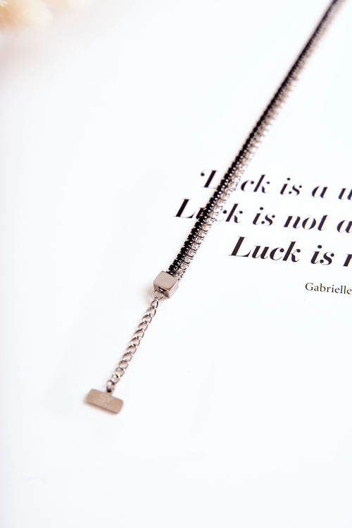 Podwójna Bransoletka Damska Z Cyrkoniami Srebrno-Czarna