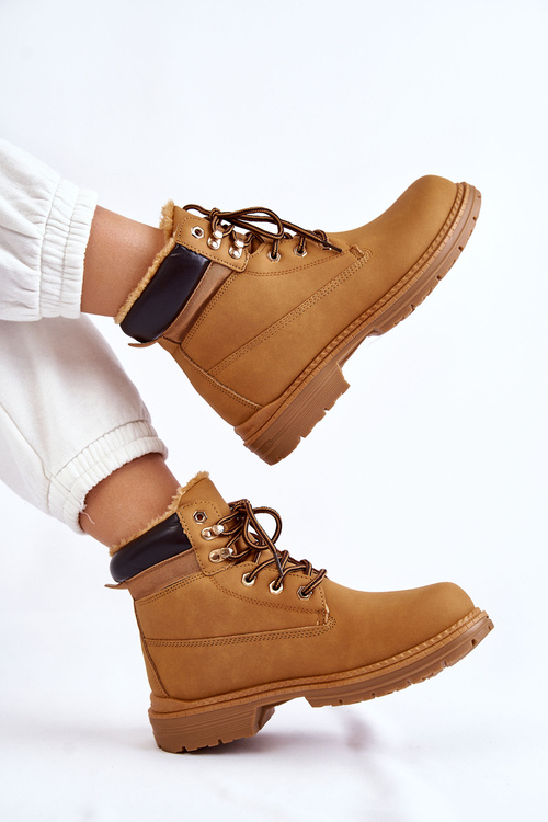 Damskie Ocieplane Botki Trapery Camel Lonne