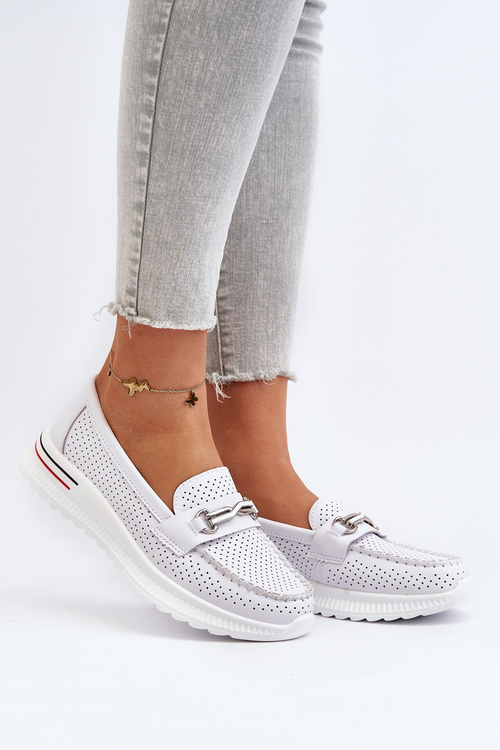 Skórzane Mokasyny Damskie Białe Veridinna