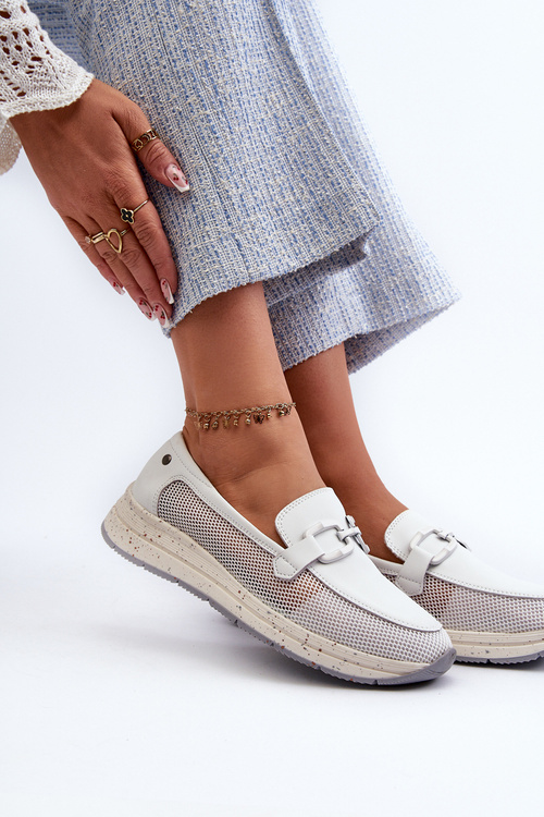 Damskie Skórzane Mokasyny D&A TW210 Białe