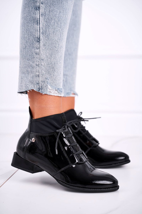 Botki Damskie Skórzane Trzewiki Maciejka Czarne 04744-01