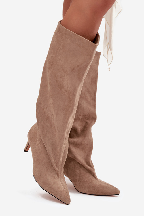 Wsuwane Kozaki Damskie Na Szpilce Beżowe Taffine