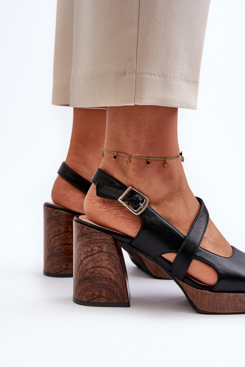 Sandały Damskie Na Słupku Sergio Leone SK577 Czarne