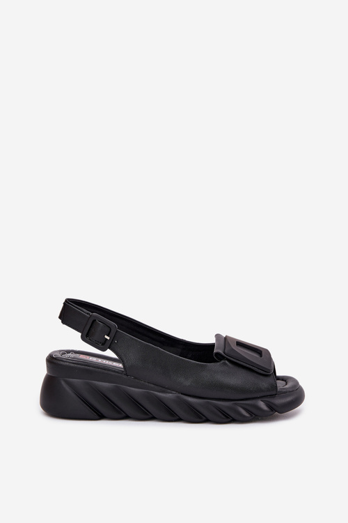 Skórzane Sandały Damskie Na Koturnie z Ozdobą Artiker 56C2156 Czarne