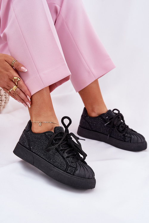 Sneakersy Damskie Ze Zdobieniem Na Platformie Czarne Eanneth