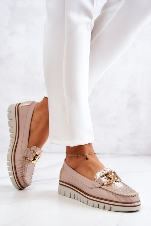 Damskie Skórzane Mokasyny Na Platformie Beżowe Venesia