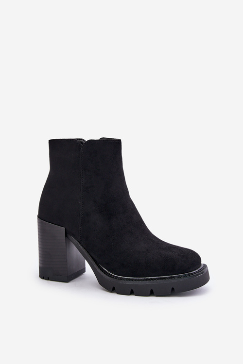 Eko Zamszowe Botki Na Słupku Czarne Cediona