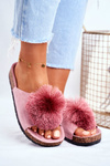 Damskie Klapki Na Korku z Pomponem Różowe Galaxo