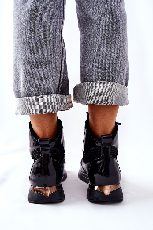 Wysokie Skórzane Sportowe Sneakersy Czarne Chocci