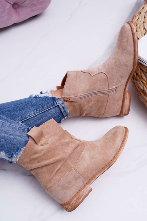 Damskie Botki Saszki Na Koturnie Beżowe Ellen