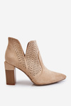 Modne Zamszowe Ażurowe Botki Na Obcasie Jasnobeżowe Genevi