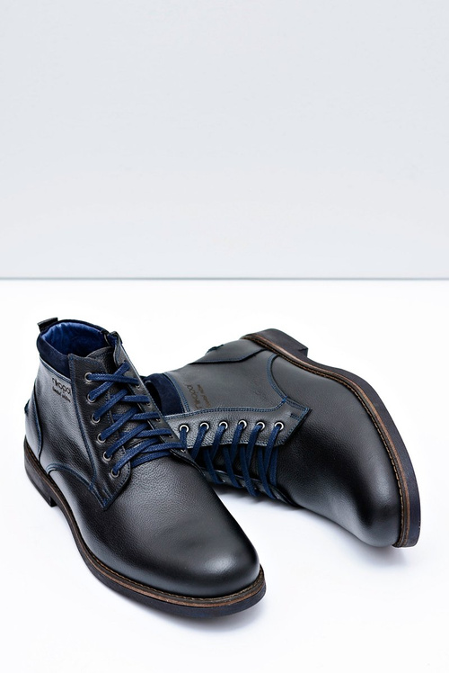 Botki Męskie Skórzane Ciepłe Czarne Buty Piere