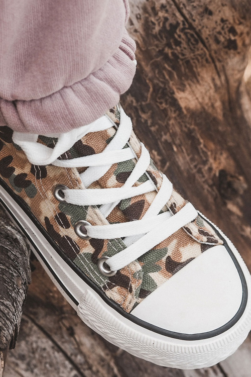 Dziecięce Wysokie Trampki Na Suwak Beżowo-Zielone Filemon