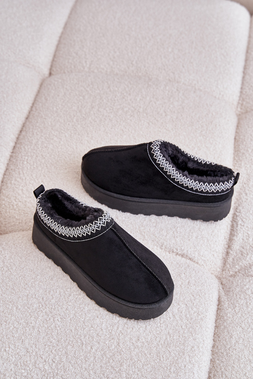 Śniegowce Damskie Na Platformie Ocieplane Futerkiem Czarne Remenia