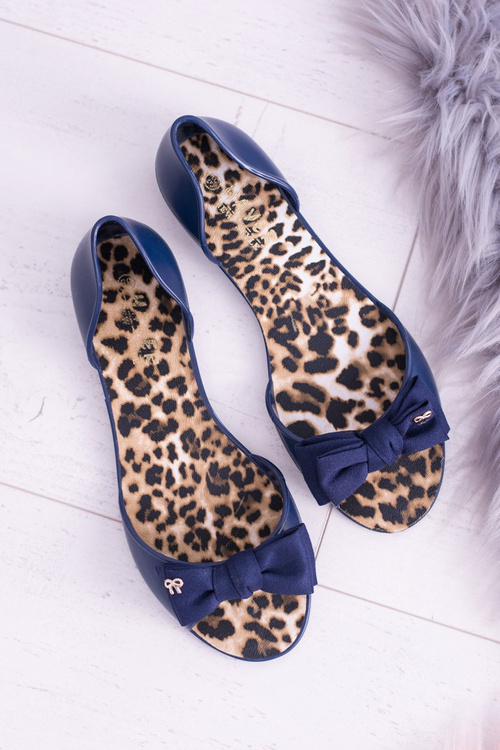 Granatowe Gumowe Damskie Baleriny Kokardka Victoria