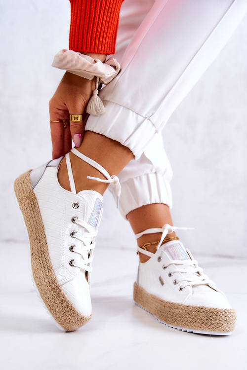 Wiązane Espadryle Na Plecionej Platformie Big Star JJ274397 Białe