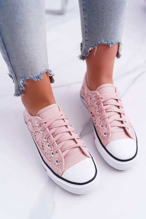 Trampki Damskie Niskie Koronkowe Różowe Veroli