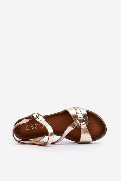 Zazoo 40182 Skórzane Sandały Damskie Złote