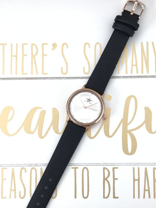 Damski Zegarek Michael John Paule Czarny Biała Tarcza