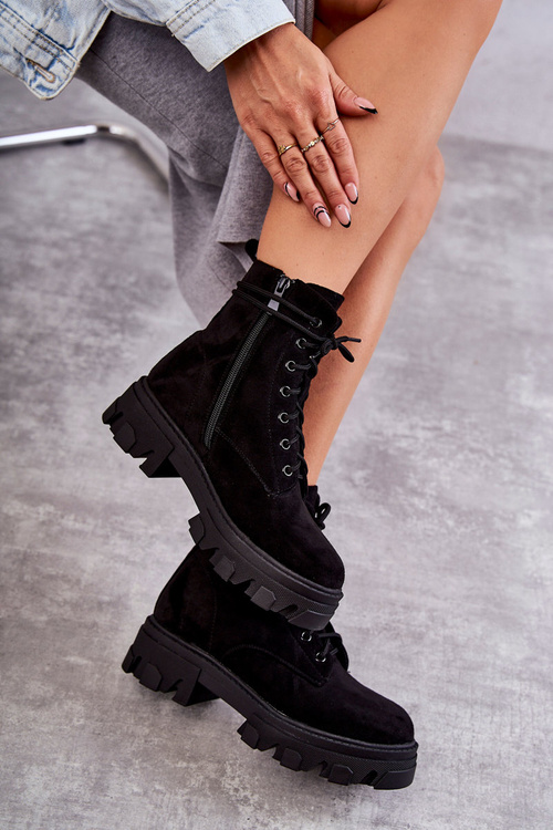 Zamszowe Ocieplane Botki Workery Czarne Darvin