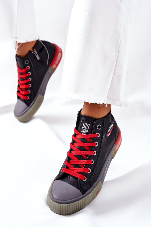 Skórzane Wysokie Trampki Big Star II274139 Czarne