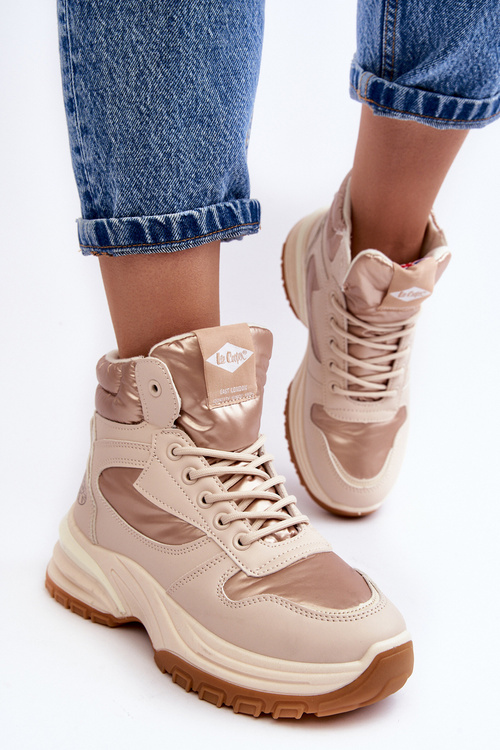 Damskie Botki Trapery Na Grubej Podeszwie Lee Cooper LCJ-23-44-1972L Beżowe
