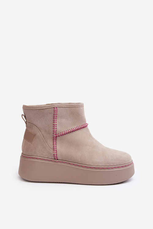 Damskie Zamszowe Śniegowce Maciejka 06257-22 Jasnobeżowe