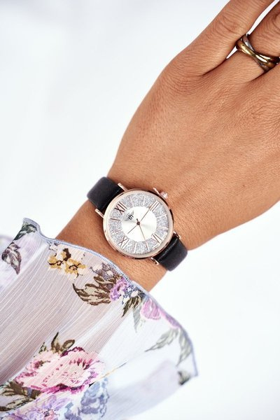 Damski Zegarek Michael John Czarny Brokat Romano