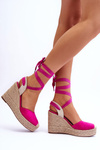 Wiązane Sandały Na Wysokim Koturnie Fuksja Lendy