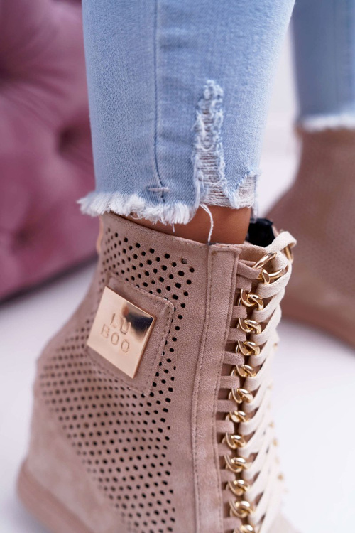 Damskie Sneakersy Lu Boo Ażurowe Zamszowe Beżowe Clamma