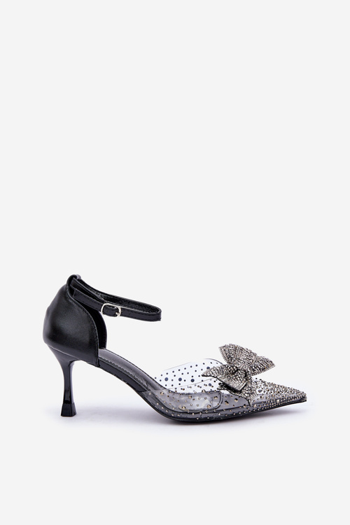 Zdobione Szpilki Z Kokardą Czarne Laviri