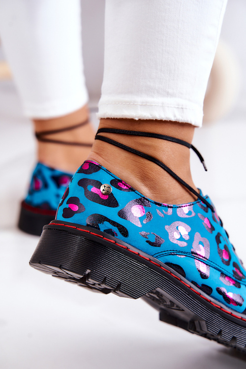 Damskie Skórzane Półbuty Oxfordy Maciejka 04087-47 Niebieskie