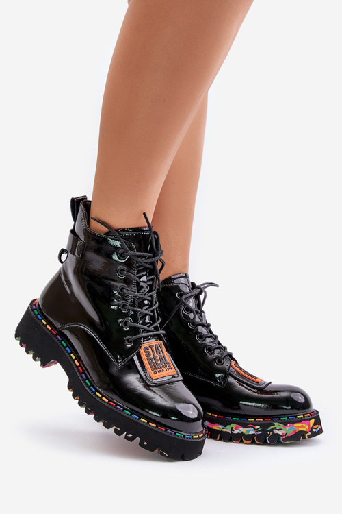 Lakierowane Botki Trapery Damskie Na Zamek Skórzane Artiker 55C0517 Czarne