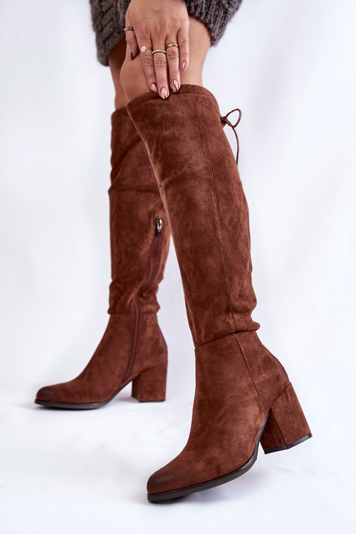 Damskie Zamszowe Kozaki Za Kolano La.Fi 270056FX-SU Ciemnobrązowe