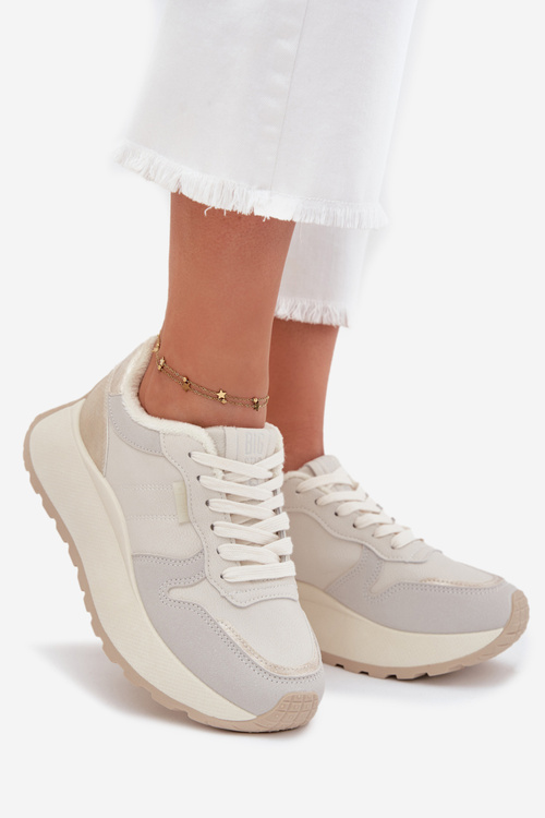 Ocieplane Sneakersy Damskie Na Platformie Big Star SS274008 HI-POLY SYSTEM Jasnobeżowe