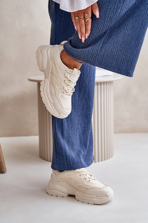 Buty Sportowe Sneakersy Damskie Na Masywnej Podeszwie Jasnobeżowe Lerista