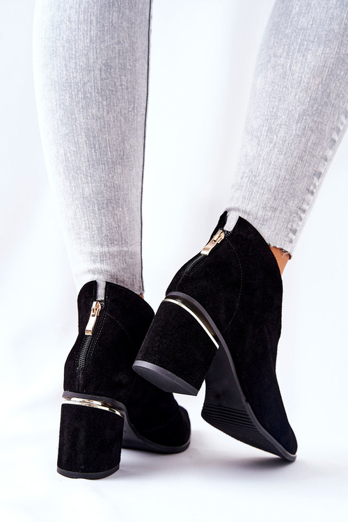 Botki Skórzane Na Obcasie Laura Messi Czarne 2344