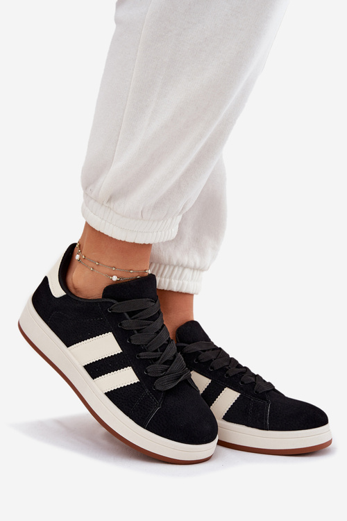 Sneakersy Damskie Z Eko Zamszu Czarne Arlenina