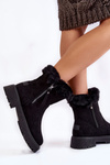 Zamszowe Botki Z Futerkiem Na Suwak Czarne Rezan